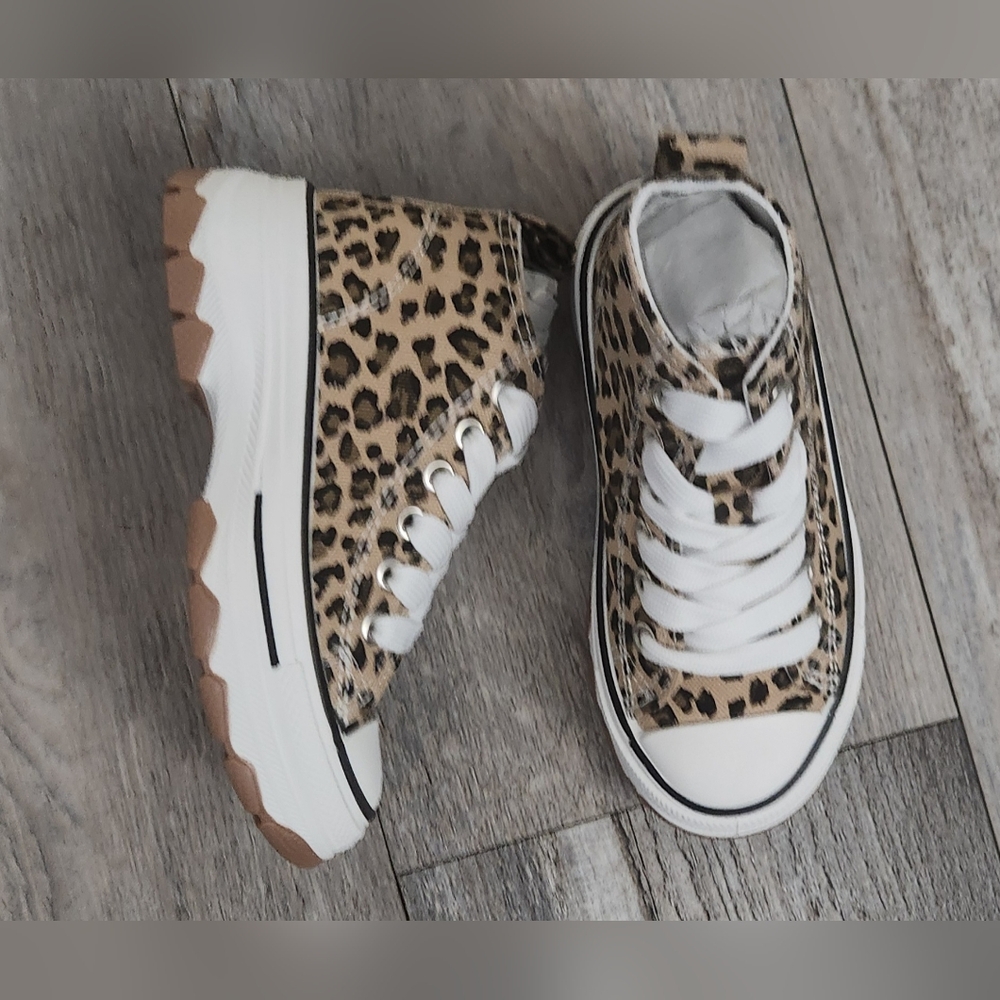 Fashion Nova Lucky Top Leopard Print Kids High-Top Platform Sneakers